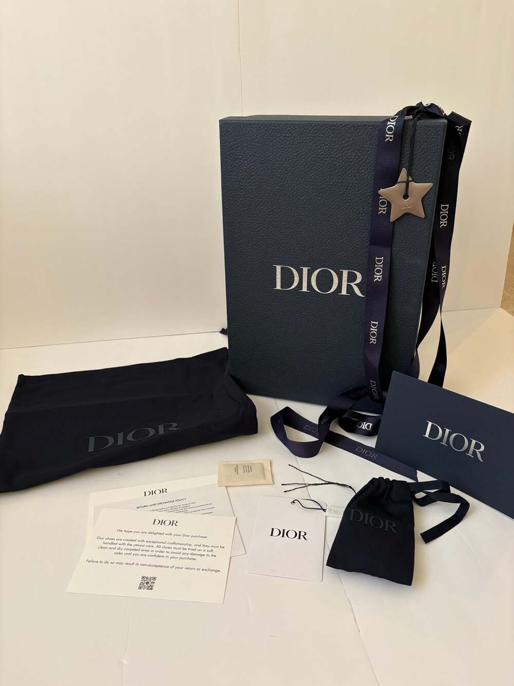 Dior Large Shoe Box Packaging Set Dust Bag Ribbon Silver Star Cards Laces 15”